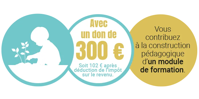 Avec un de 300€, vous contribuez par exemple à la construction pédagogique d'un module de formation.