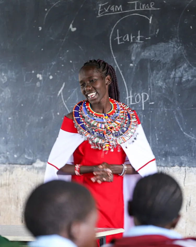 Jane presenting at a school in Kenya