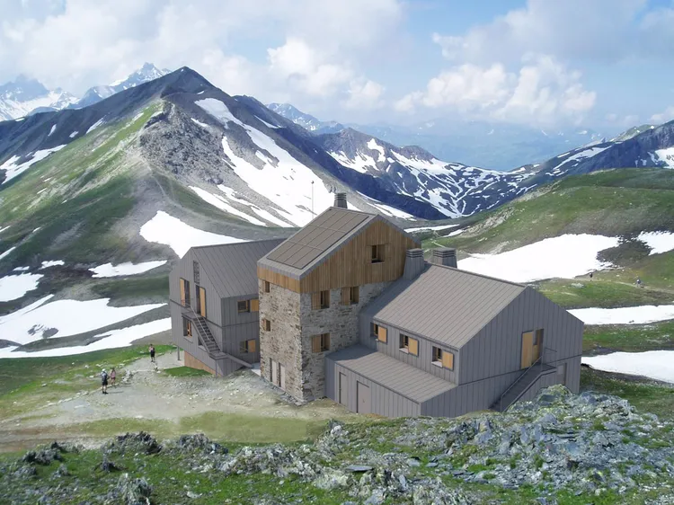 Projection sur le refuge rénové depuis le nord-est