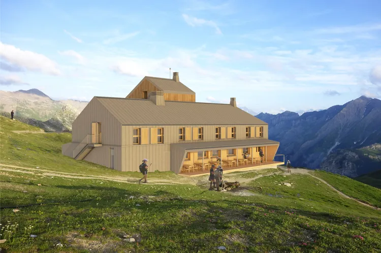 Projection sur le refuge rénové depuis le nord-ouest